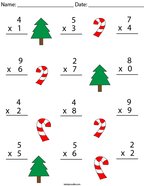 Christmas Multiplication Practice- 1 Digit Math Worksheet