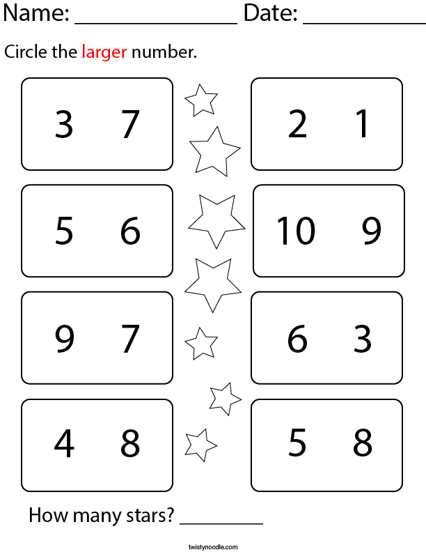 Circle the Larger Number Math Worksheet Twisty Noodle Circle the Larger Number Math Worksheet Twisty Noodle