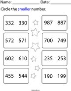 Circle the Smaller 3 Digit Number Math Worksheet