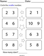 Circle the Smaller Number Math Worksheet