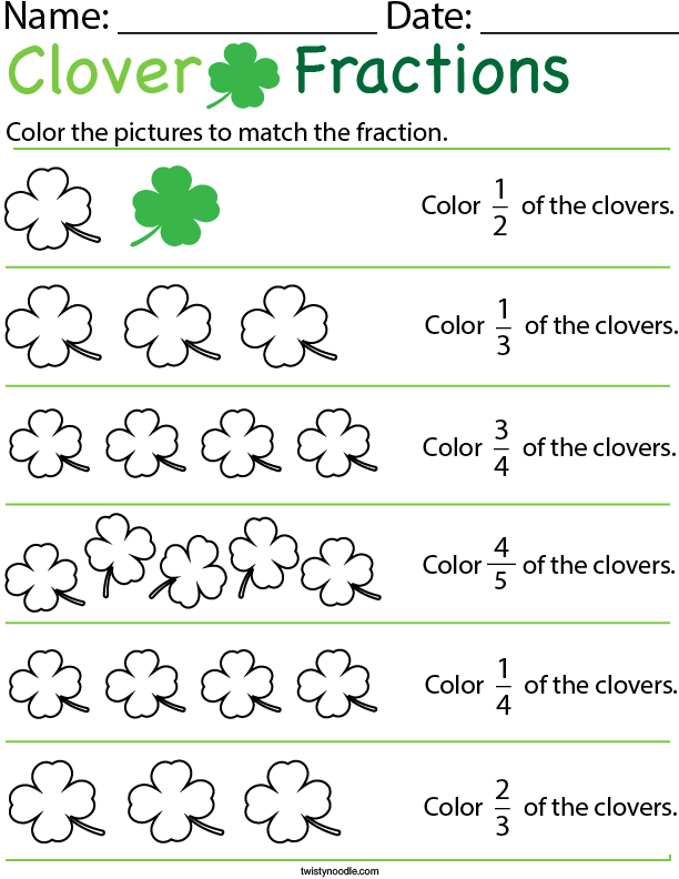 Clover Fractions Math Worksheet