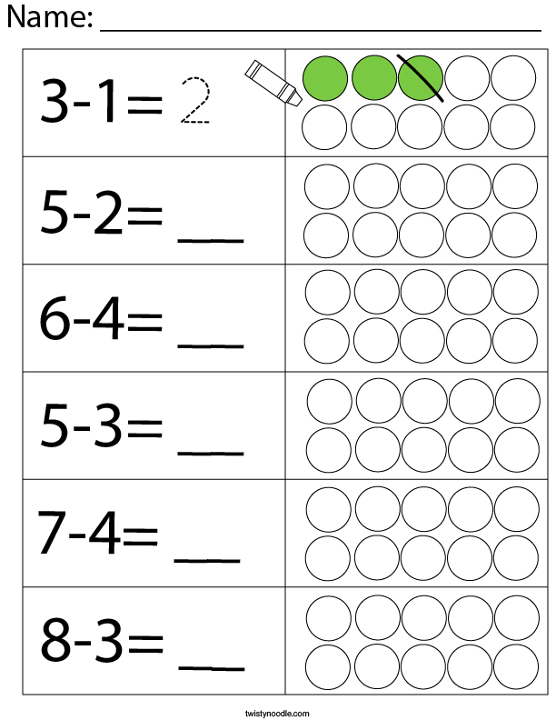 Color and Subtract Math Worksheet