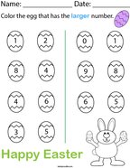 Color the egg that has the larger number Math Worksheet