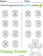 Color the egg that has the smaller number Math Worksheet