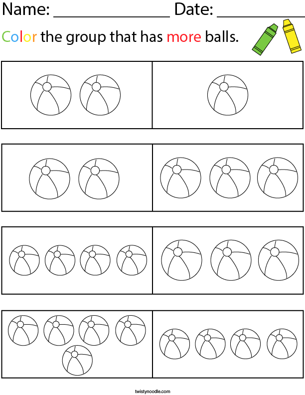Color the Group that has More Balls Math Worksheet