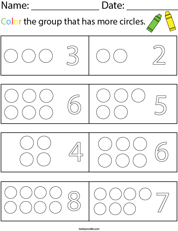 Color the Group that has More Circles Math Worksheet