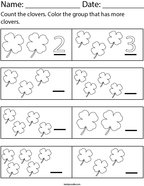 Color the group that has more clovers Math Worksheet