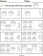 Color the group that has more cupcakes Math Worksheet