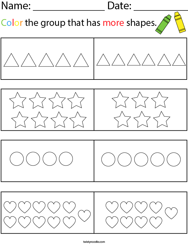 Color the Group that has More Shapes Math Worksheet