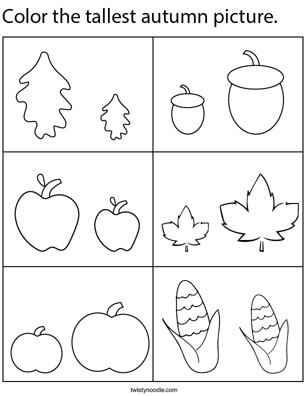 Color the tallest autumn picture Math Worksheet