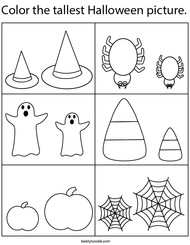 Color the tallest Halloween picture.  Math Worksheet