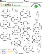 Colorful Clovers Subtraction Math Worksheet