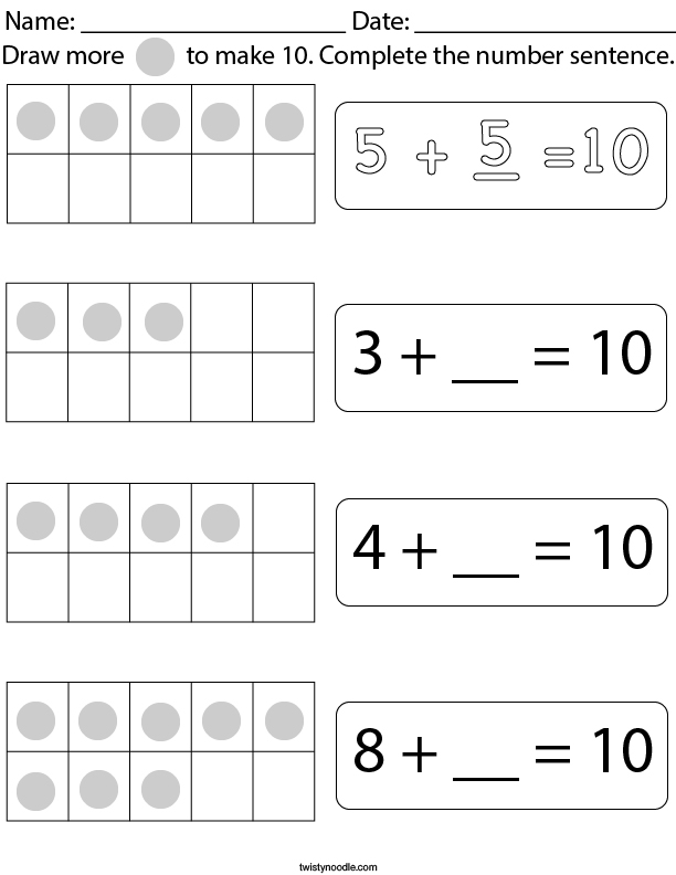 Complete the Number Sentence Math Worksheet