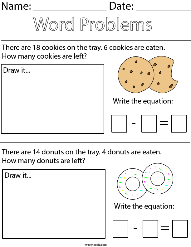 Cookie Subtraction Word Problem Math Worksheet