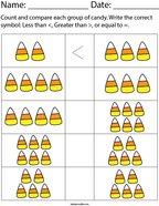 Count and Compare each Group of Candy Math Worksheet