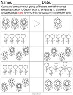Count and Compare each Group of Flowers Math Worksheet