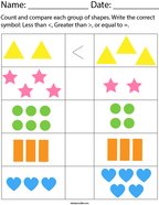 Count and Compare each Group of Shapes Math Worksheet