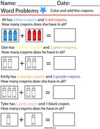 Crayon Addition Word Problems- Kindergarten Math Worksheet