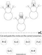 Cut and paste the circles on the correct snowman Math Worksheet
