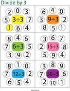 Divide by 3 then color the correct number Math Worksheet