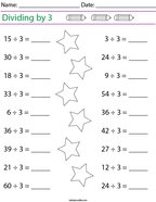 Dividing by 3 Math Worksheet