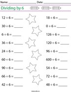 Dividing by 6 Math Worksheet