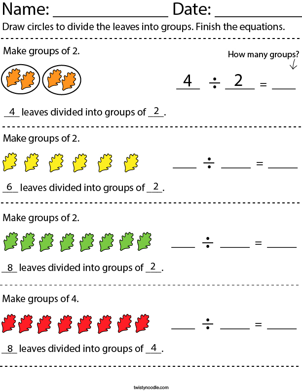 Dividing Leaves Math Worksheet