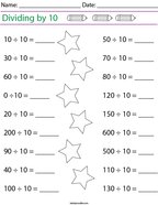 Diving by 10 Math Worksheet