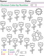 Division- Color by Number Tulips Math Worksheet