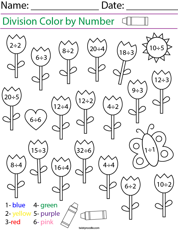 division color by number tulips math worksheet twisty noodle