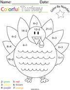 Division- Color by Number Turkey Math Worksheet