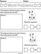 Dog Subtraction Word Problem Math Worksheet