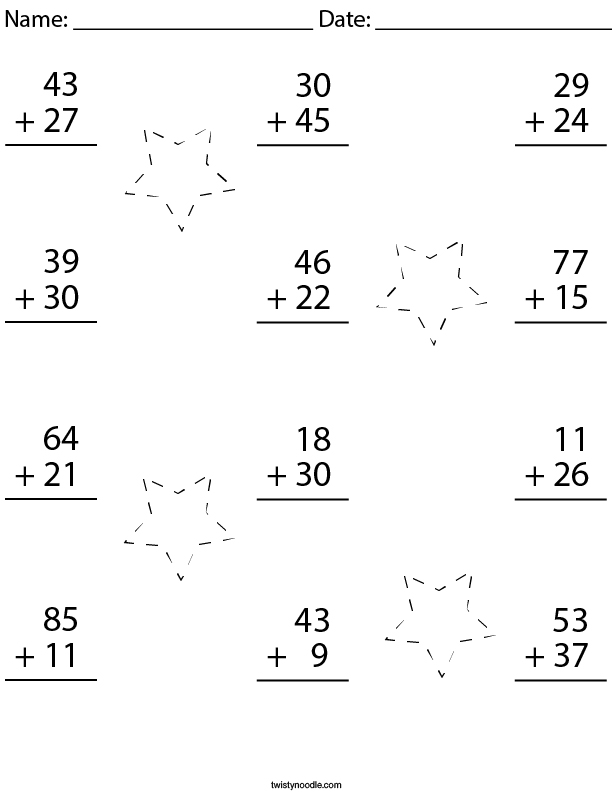 Math worksheets with double digit addition