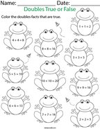 Doubles True or False to 10- Frogs Math Worksheet