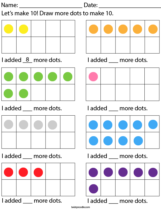 draw more dots to make 10 math worksheet twisty noodle