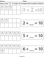 Draw more ghosts to make 10 Math Worksheet