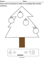 Draw more ornaments to make 10 Math Worksheet