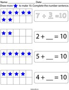 Draw more stars to make 10 Math Worksheet