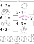 Easter Cut and Paste Subtraction Math Worksheet