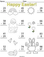 Easter Double Digit Subtraction Math Worksheet