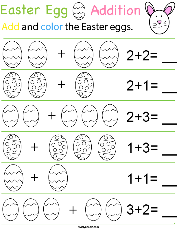 Easter Egg Addition Math Worksheet - Twisty Noodle