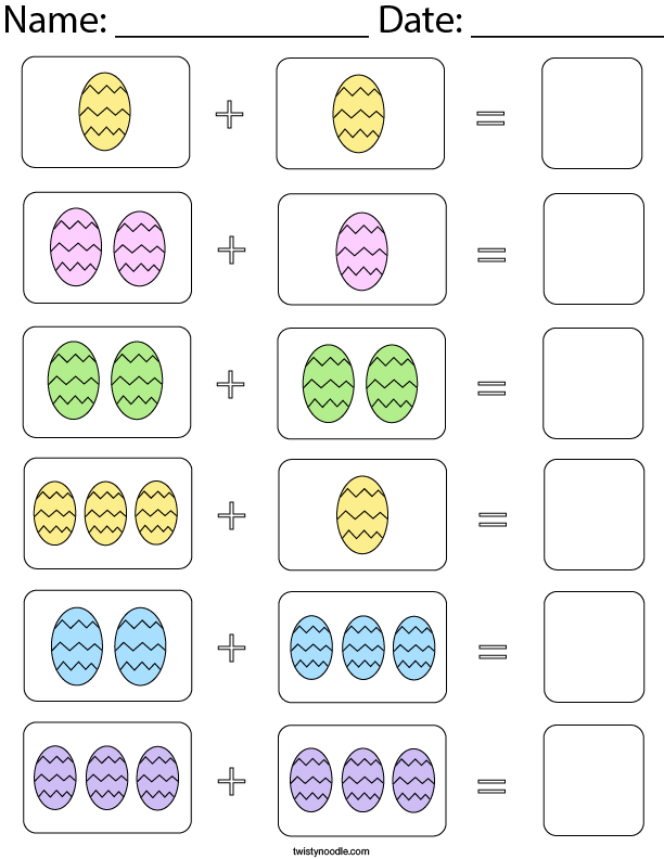 Easter Egg Picture Addition Math Worksheet