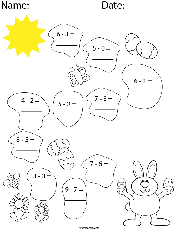 Easter Subtraction Math Worksheet