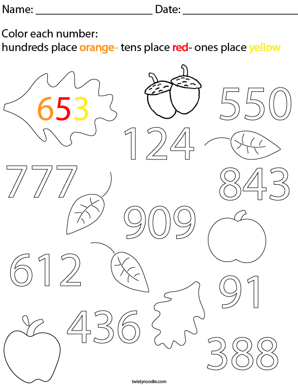 Fall Place Value Math Worksheet