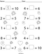 Fill in the Blank Equations- Addition Math Worksheet