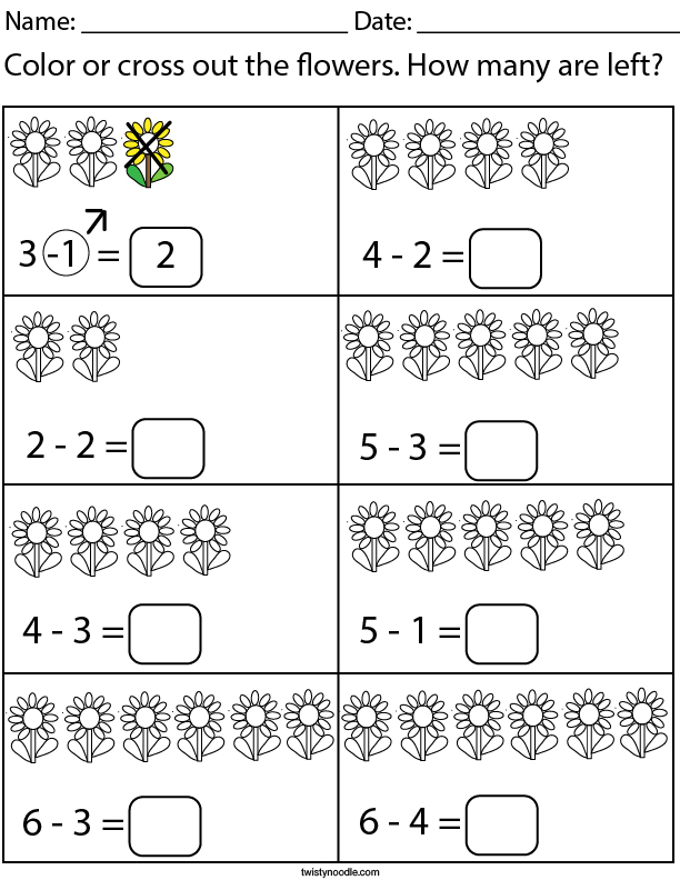 Flower Subtraction Math Worksheet