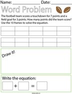 Football Addition Word Problem Math Worksheet