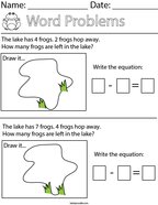 Frog Subtraction Word Problem Math Worksheet