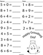 Groundhog Day Addition Math Worksheet