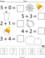 Halloween Cut and Paste Addition Math Worksheet